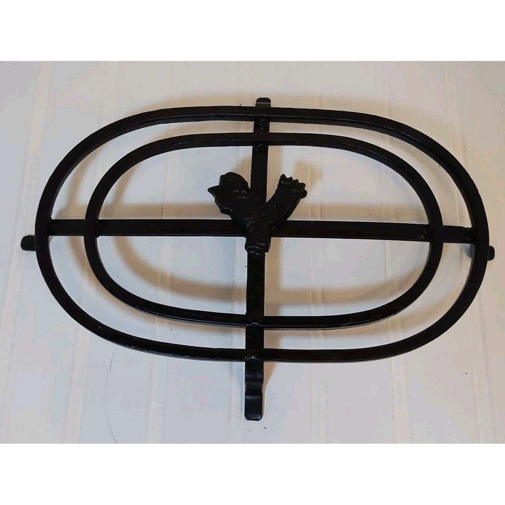 Vintage Rooster Cast Iron Oval Black Trivet 12x7 Rustic Farmhouse Cottage Decor